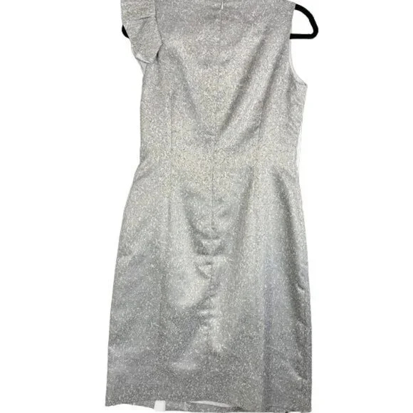 Tahari ASL Gold Brocade Sleeveless Cocktail Dress Vertical Ruffle Detail Size 10 - Picture 3 of 9